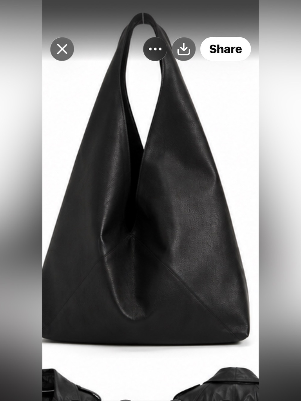 "Black Faux Leather Origami Triangle Shoulder Bag Slouchy Minimalist Hobo Tote"